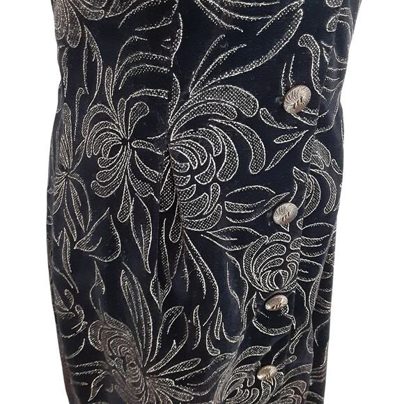 Vintage 90s Cocktail Dress Button Front Waistcoat Mini Velour Black Brocade Sexy - Picture 5 of 16